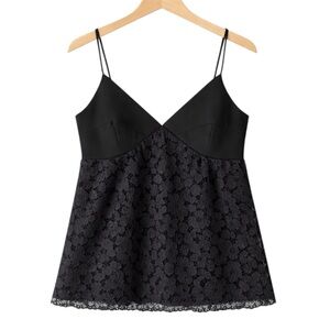 Club Monaco Black Lace Babydoll Cami Top Size 8 Y2K Aesthetic, Spaghetti Strap